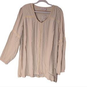 LOGO Lavish woven crepe tunic top size 2X  pleated details and crochet lace boho